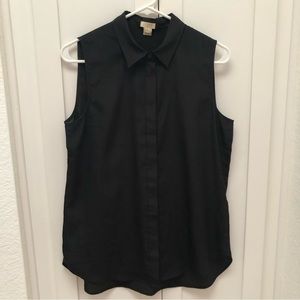 J. Crew Collared Sleeveless Button Down Black Tank Blouse Size 6